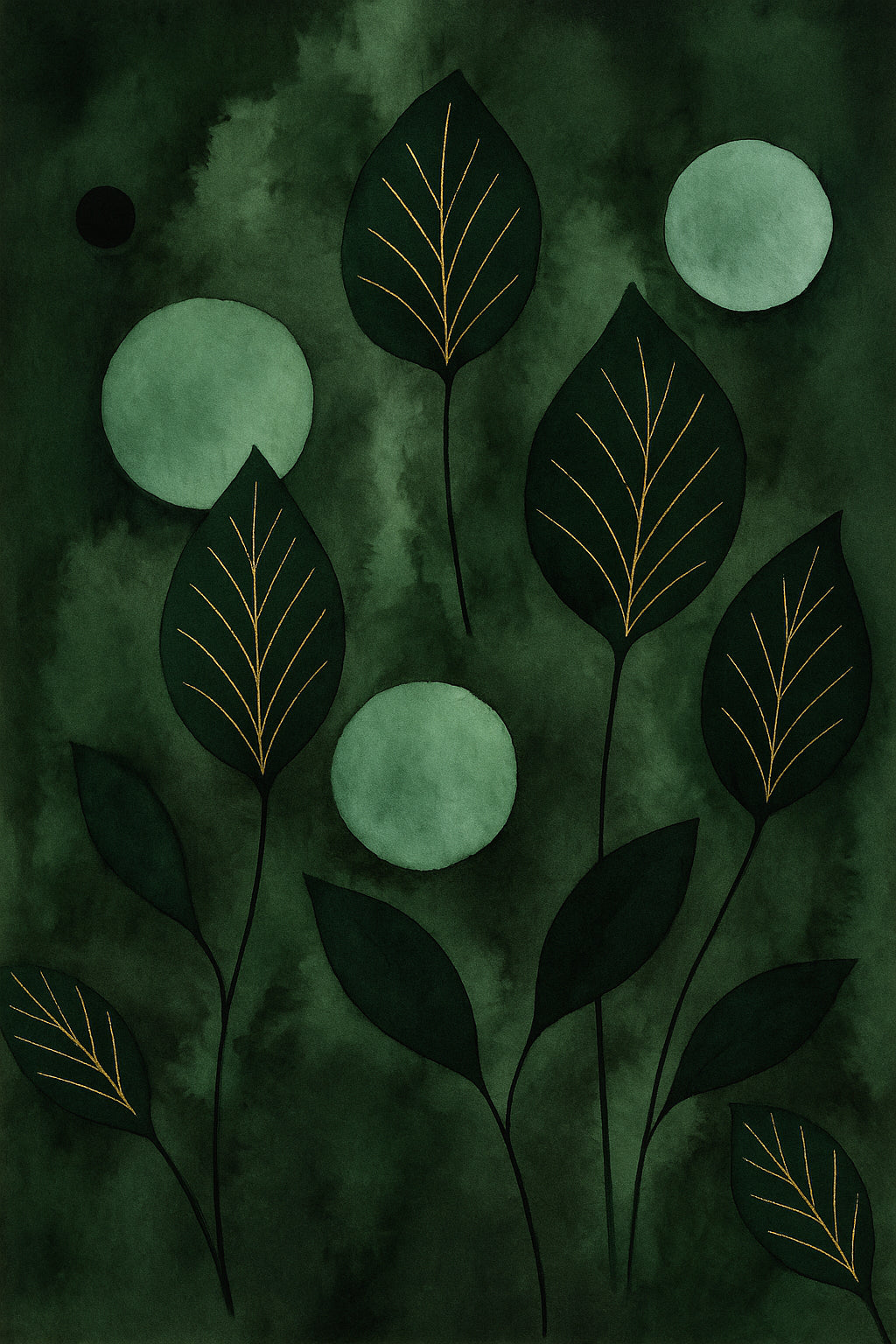 Emerald Leaves Abstract Serenity